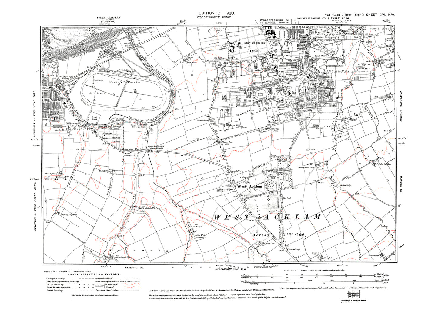 Middlesborough (south), Linthorpe, West Acklam, Stockton Race Course, old map Yorkshire 1920: 16NW