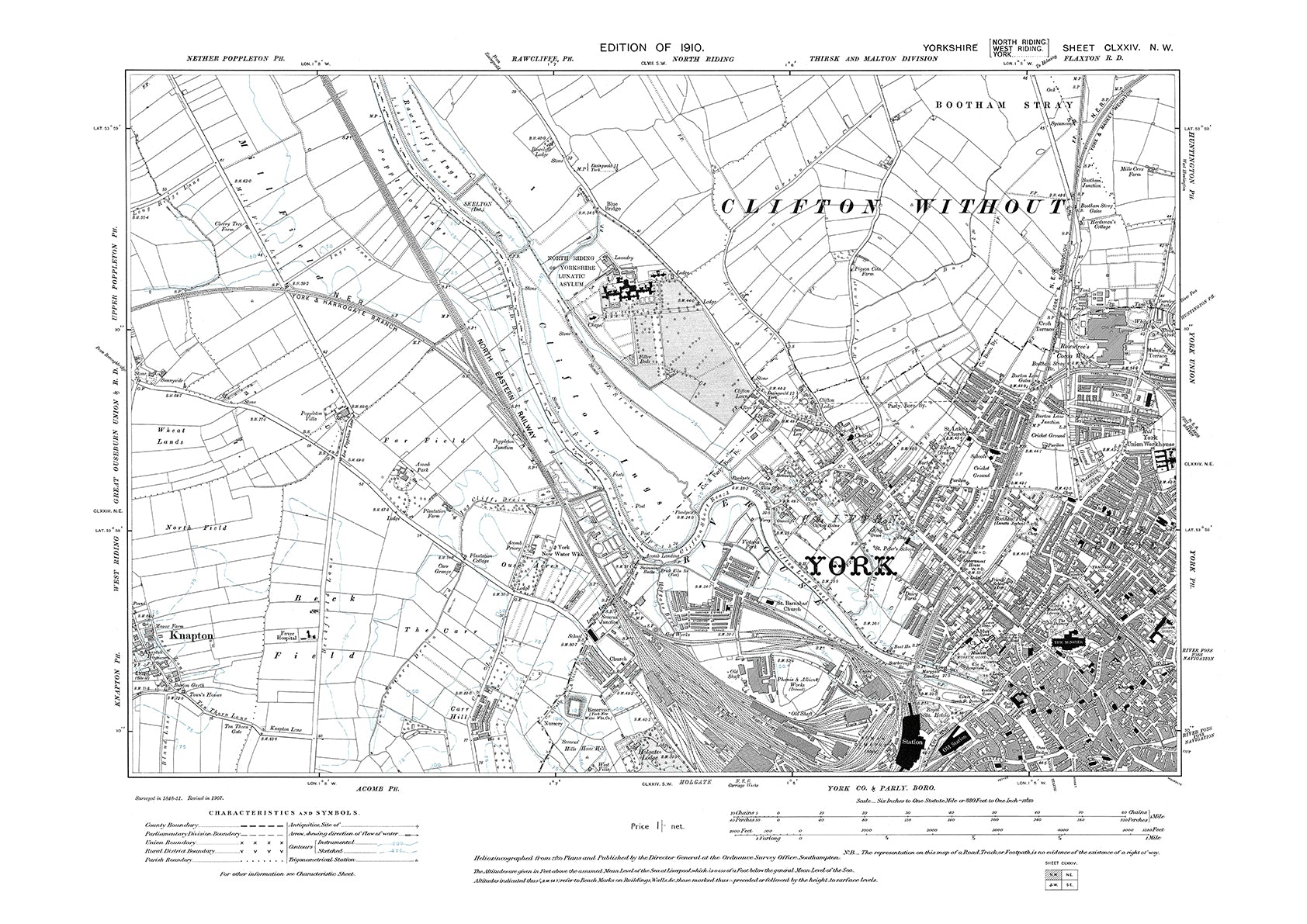 York (northwest), Knapton (east), old map Yorkshire 1910: 174NW – Old ...