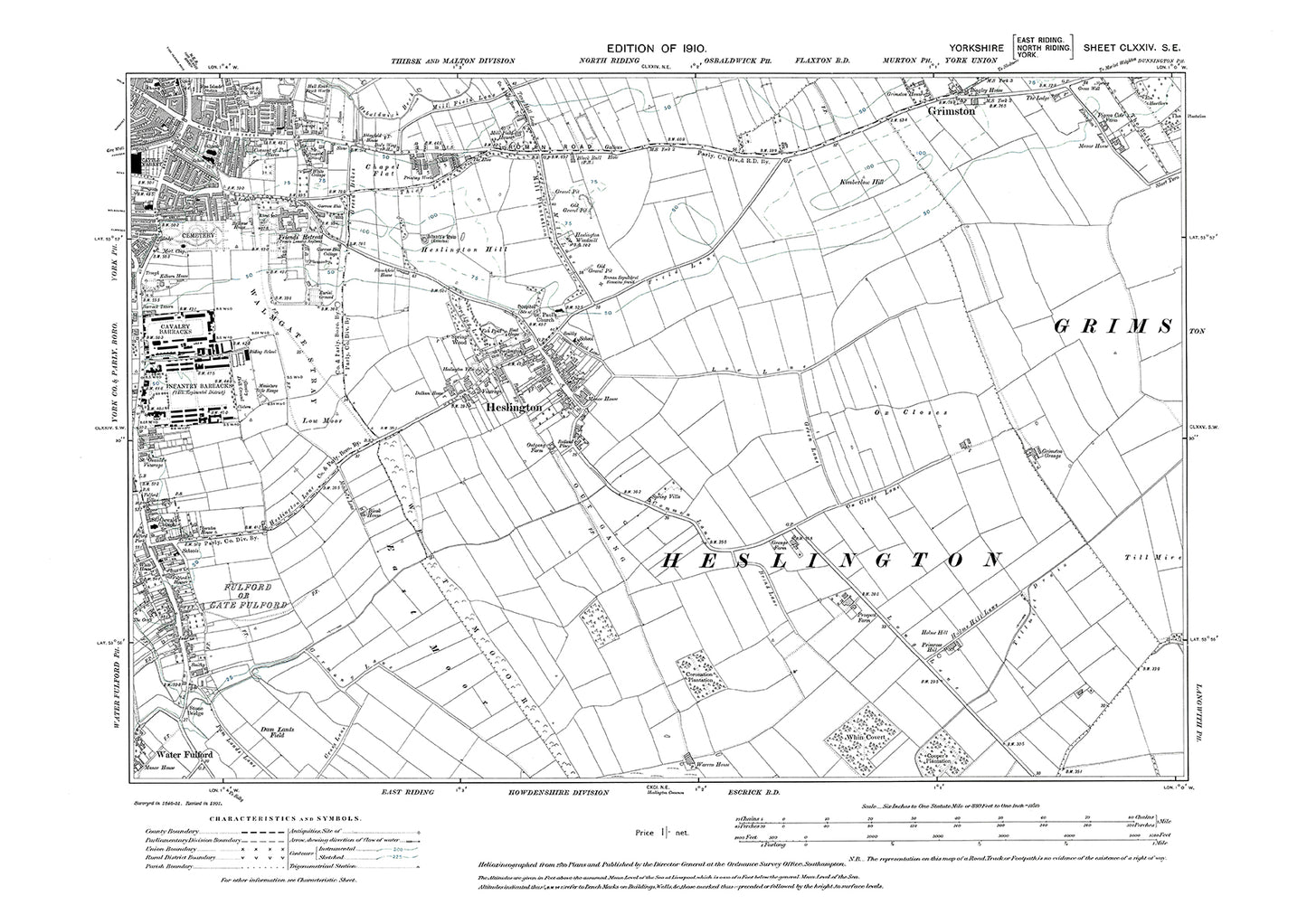 York (southeast) Heslington, Grimston (part), old map Yorkshire 1910: 174SE