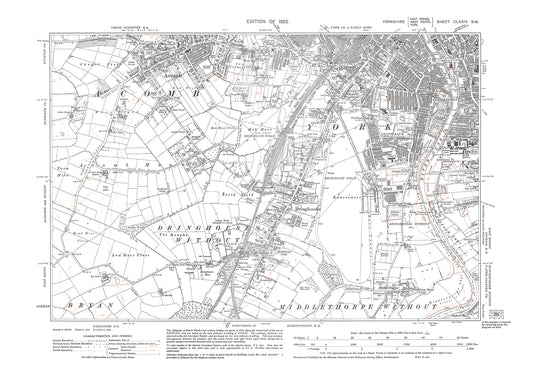 York (southwest), Dringhouses, Acomb (south), Middlethorpe, old map Yorkshire 1932: 174SW