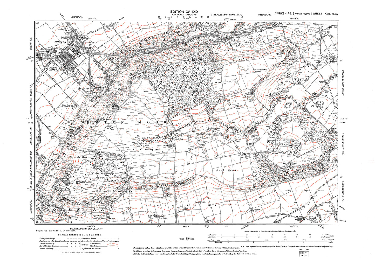 Eston, Upsall (northeast), old map Yorkshire 1919: 17NW