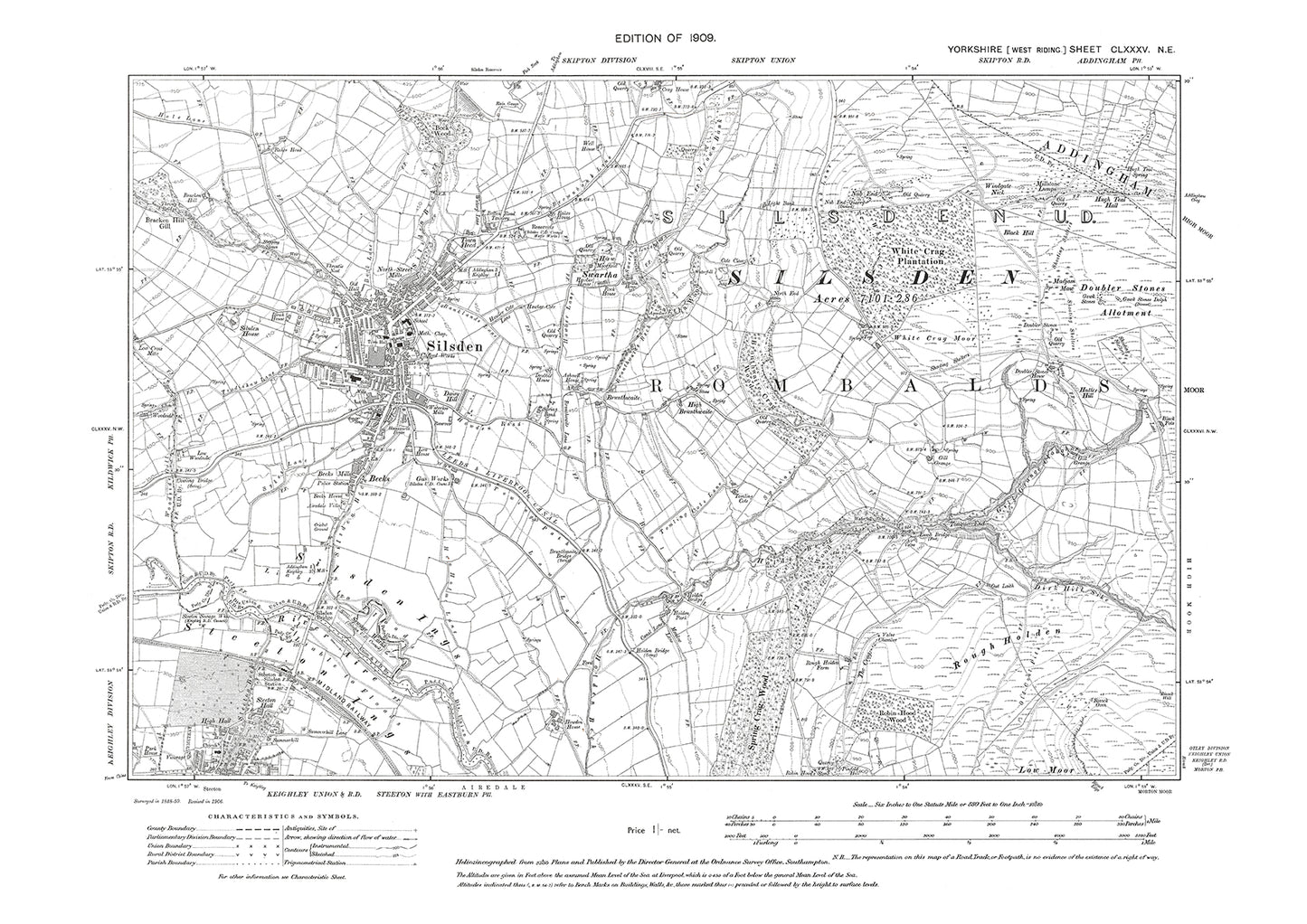 Silsden, Steeton (north), old map Yorkshire 1909: 185NE