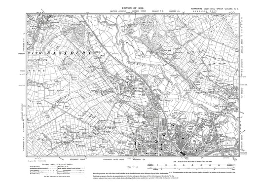 Keighley (north), Braithwaite, Utley, Steeton (south), old map Yorkshire 1909: 1855E