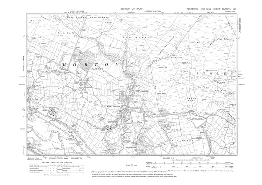 East Morton, Micklethwaite (north), Riddlesden (east), old map Yorkshire 1909: 186SW