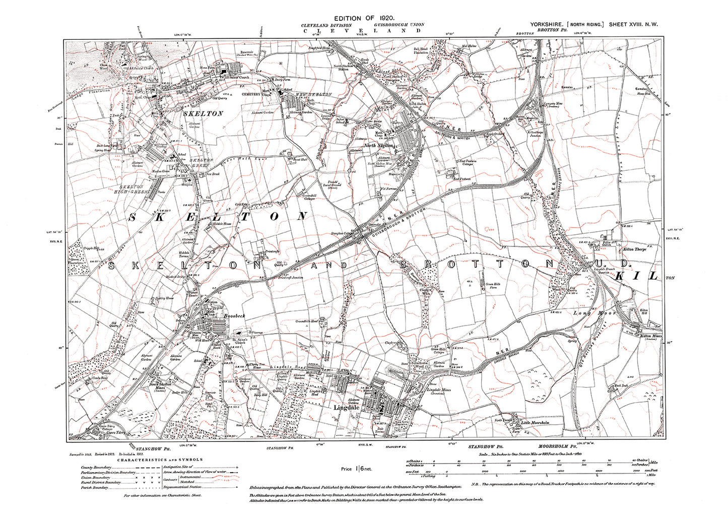 Skelton, Lingdale, Boosbeck, Kilton Thorpe, old map Yorkshire 1920: 18NW