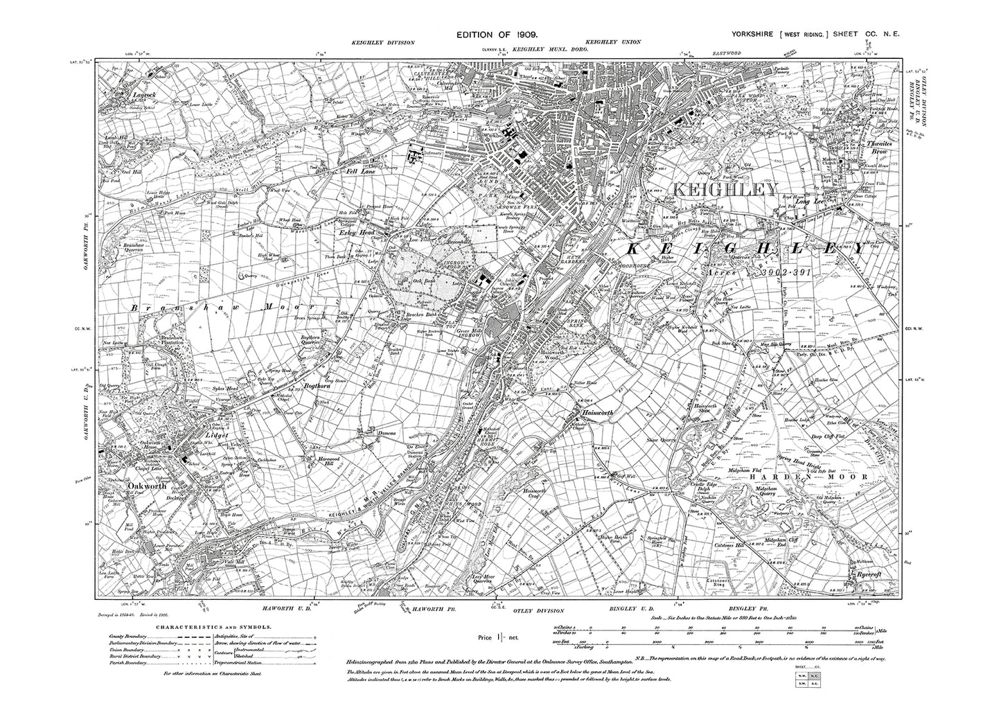 Keighley (south), Oakworth, Lidget, Laycock (part), old map Yorkshire 1909: 200NE