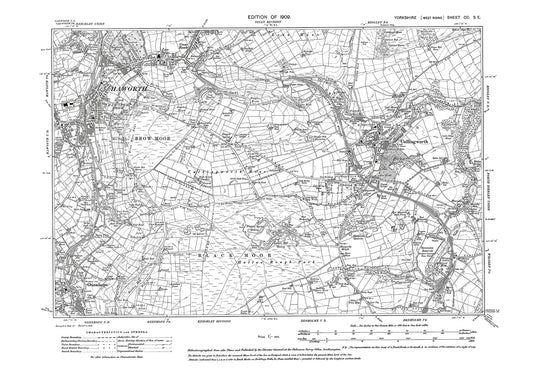 Haworth (southeast), Oxenhope (northeast), Cullingworth, Wilsden (west), old map Yorkshire 1909: 200SE