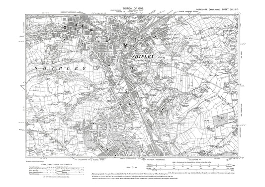 Bradford (north), Shipley, Saltaire, Idle (west), Frizinghall, Heaton, old map Yorkshire 1909: 201SE