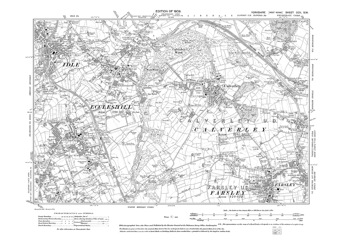 Idle, Eccleshill, Calverley, Farsley (northwest), old map Yorkshire 1909: 202SW