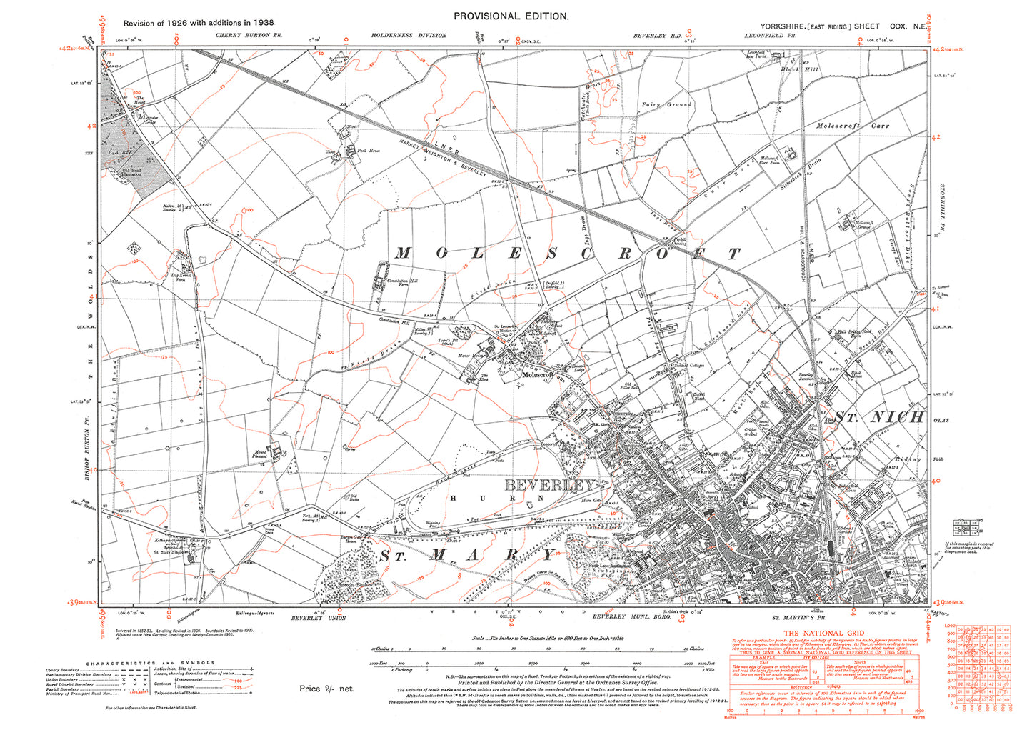 Beverley (northwest), Molescroft, old map Yorkshire 1928: 210NE