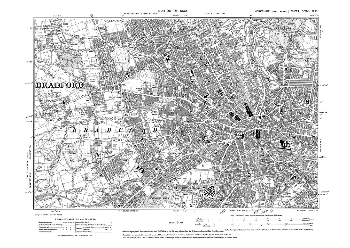 Bradford (central), old map Yorkshire 1909: 216NE