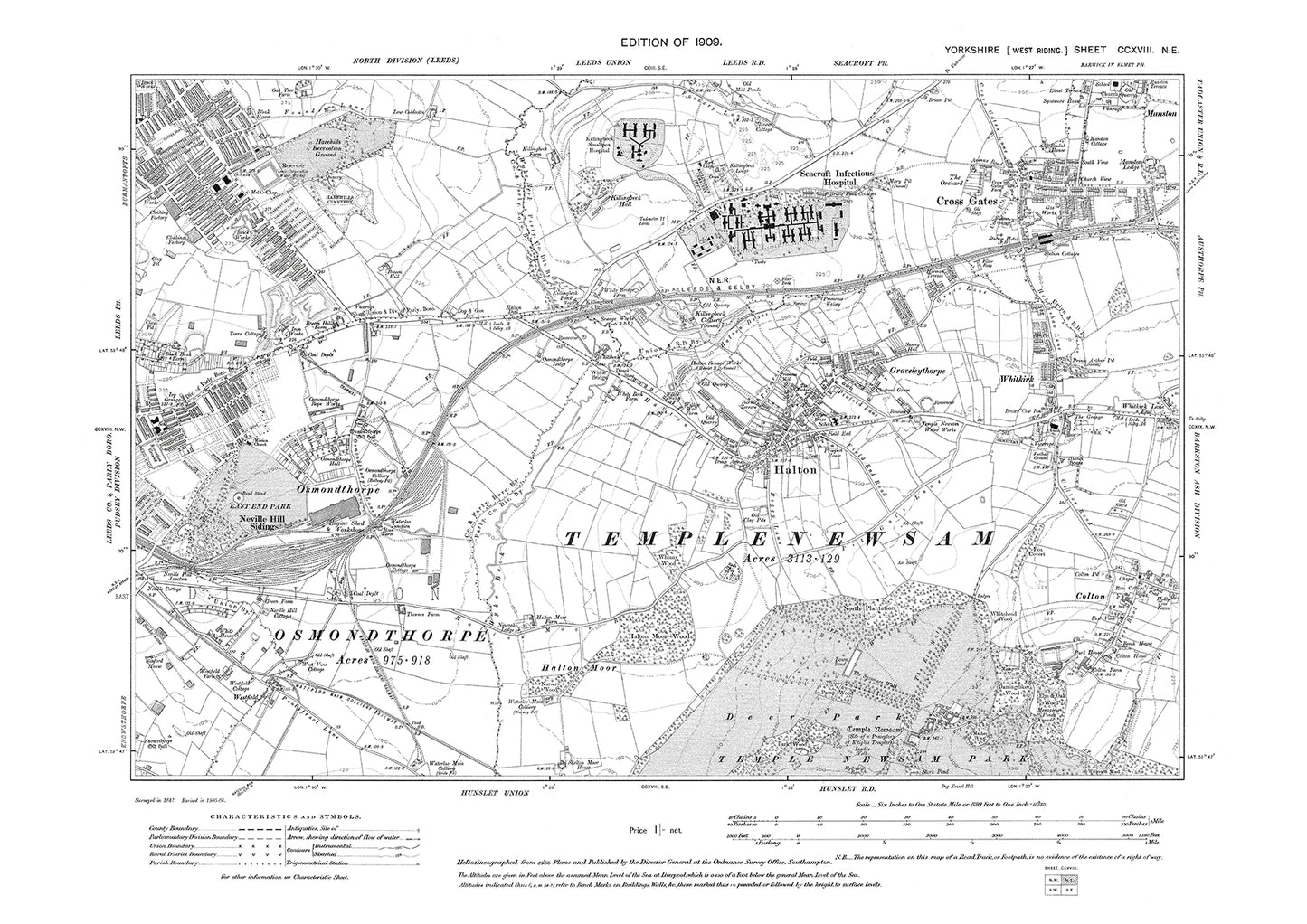 Leeds east, Osmandthorpe, Halton, Cross Gates, Colton, Whitkirk, old map Yorkshire 1933: 218NE