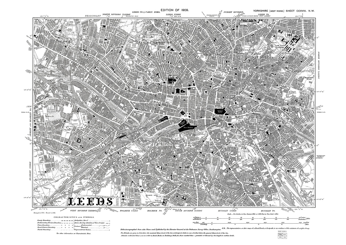 Leeds central, old map Yorkshire 1909: 218NW