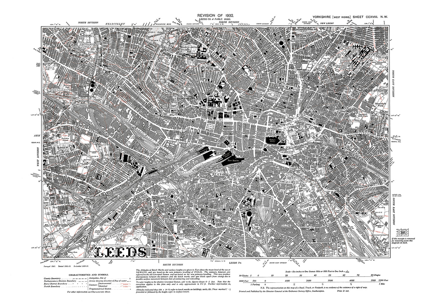 Leeds central, old map Yorkshire 1932: 218NW