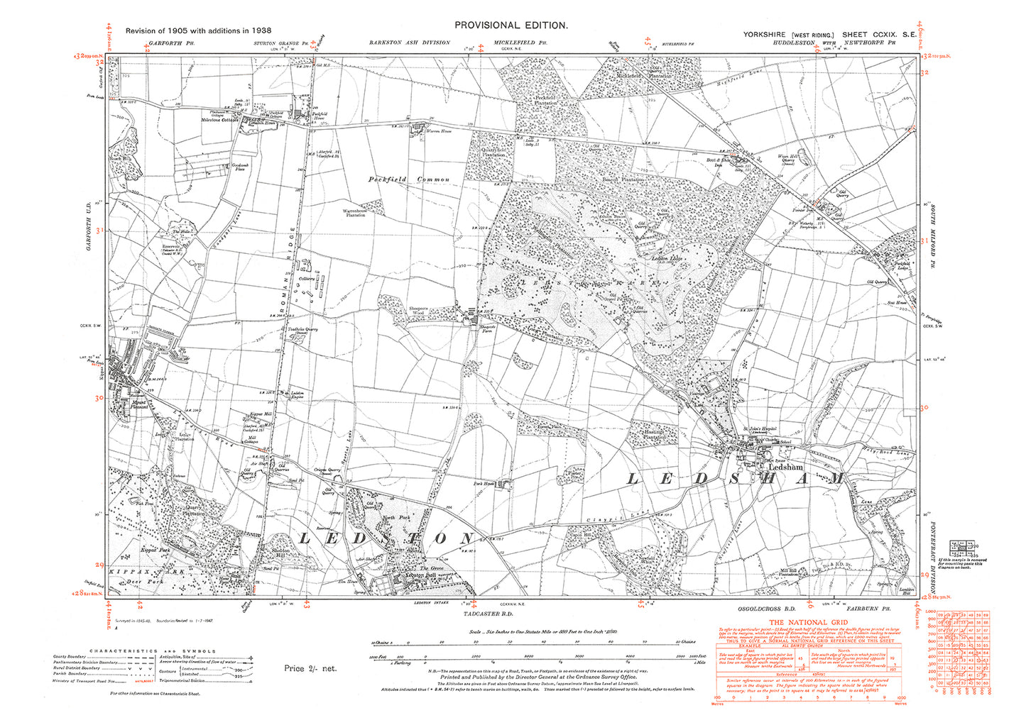 Ledsham, Kippax east, old map Yorkshire 1938: 219SE