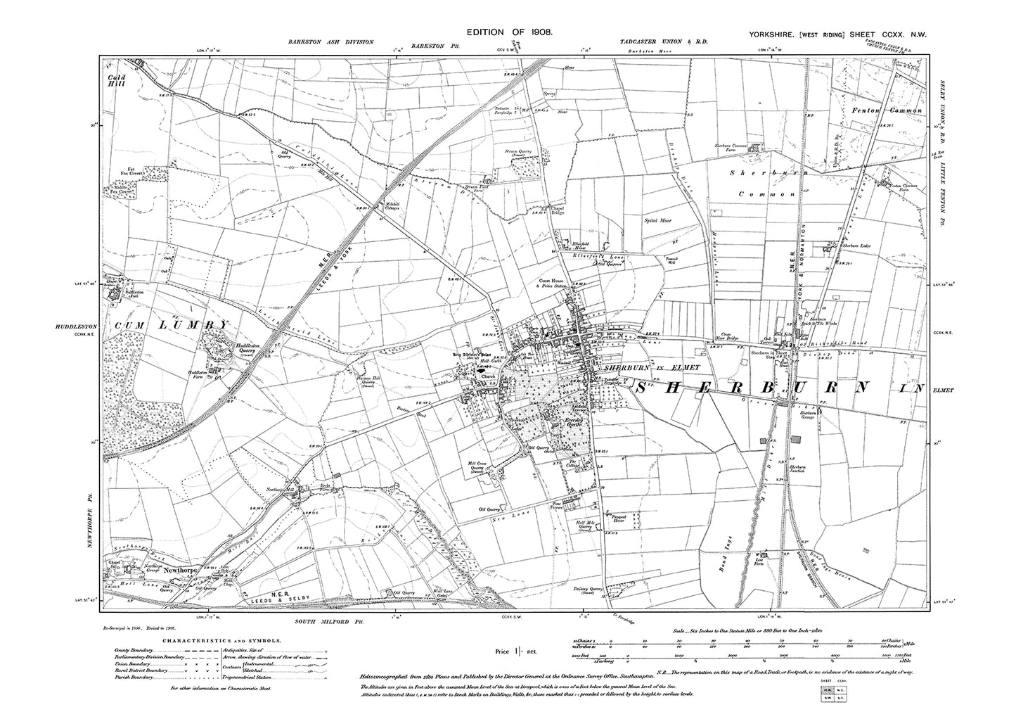 Sherburn in Elmet, old map Yorkshire 1908: 220NW