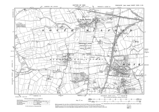 South Milford, Monk Fryston, Lumby, old map Yorkshire 1908: 220SW