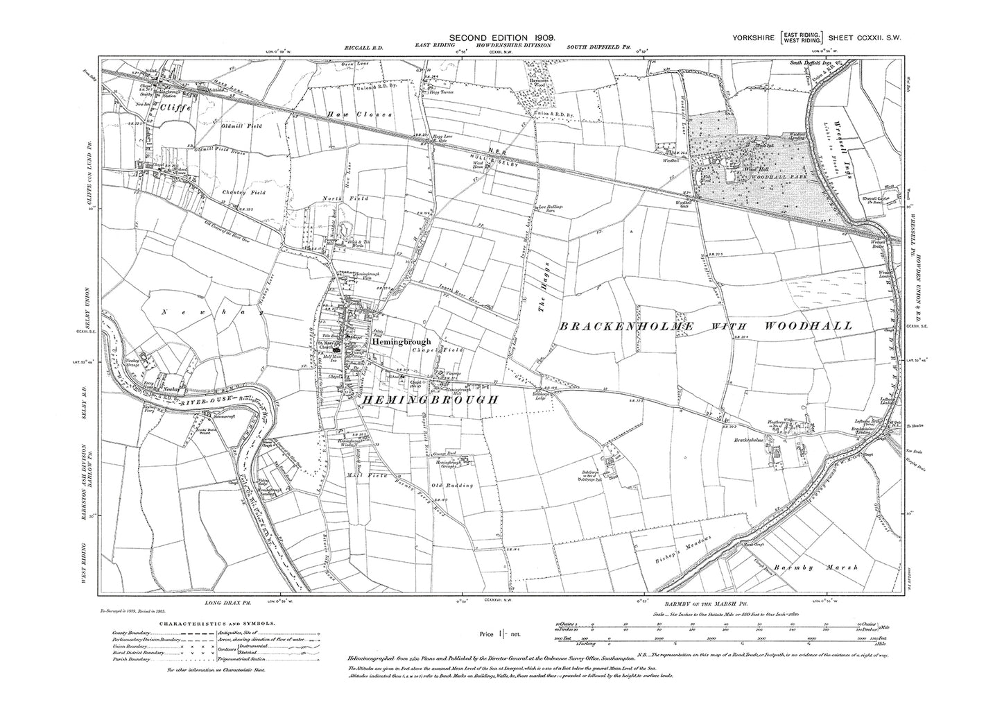 Hemingbrough, Cliffe, old map Yorkshire 1908: 222SW