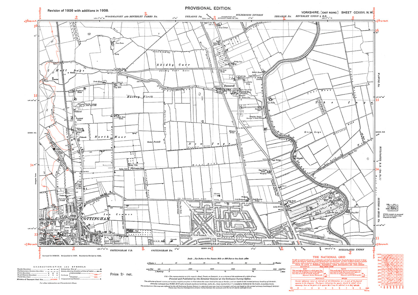 Cottingham (northeast), Dunswell, old map Yorkshire 1938: 226NW