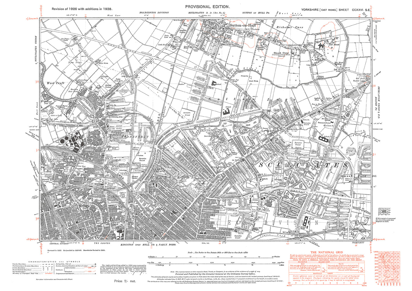 Hull (northeast), Sutton on Hull (south), Swine, old map Yorkshire 1938: 226SE