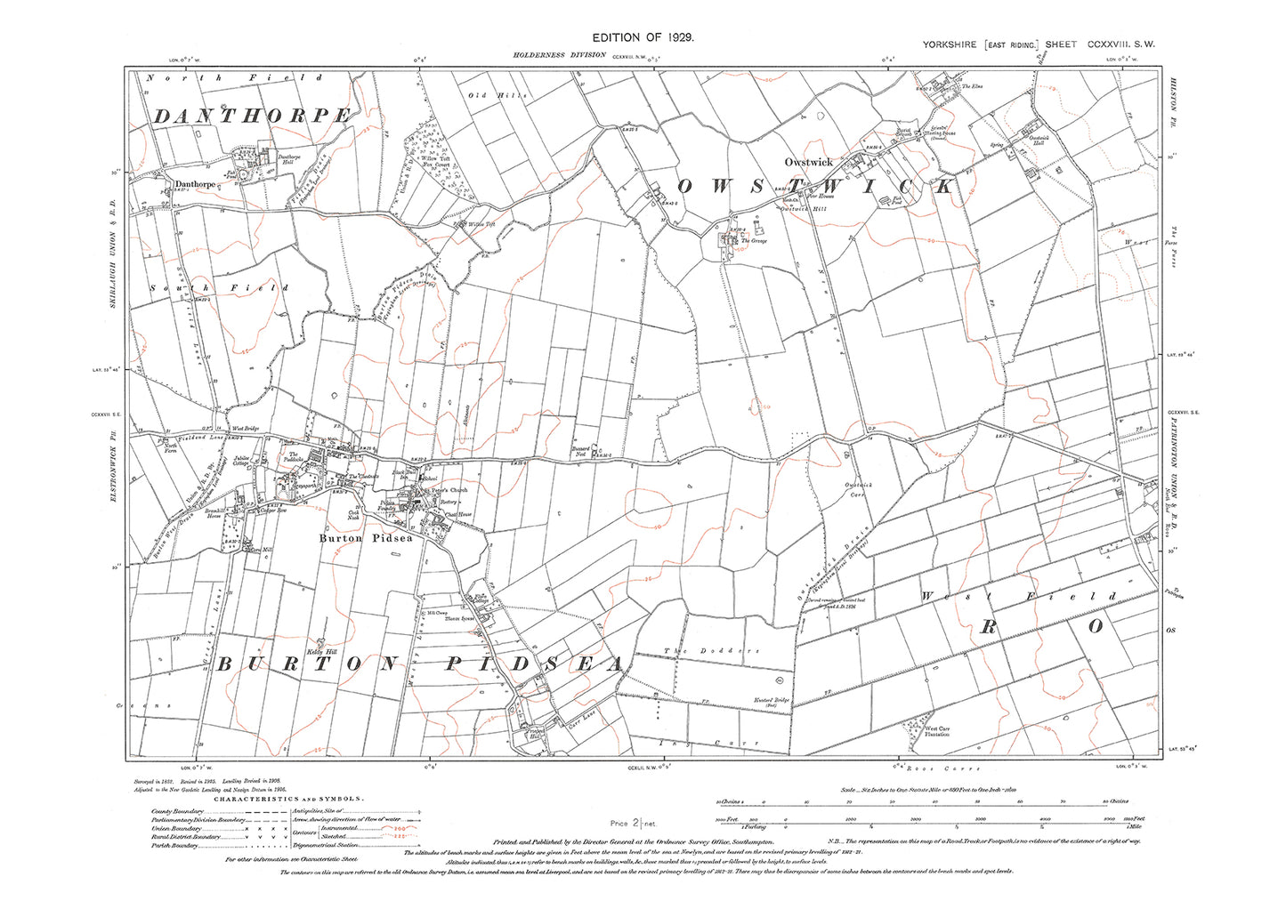 Burton Pidsea, Owstwick, old map Yorkshire 1928: 228SW