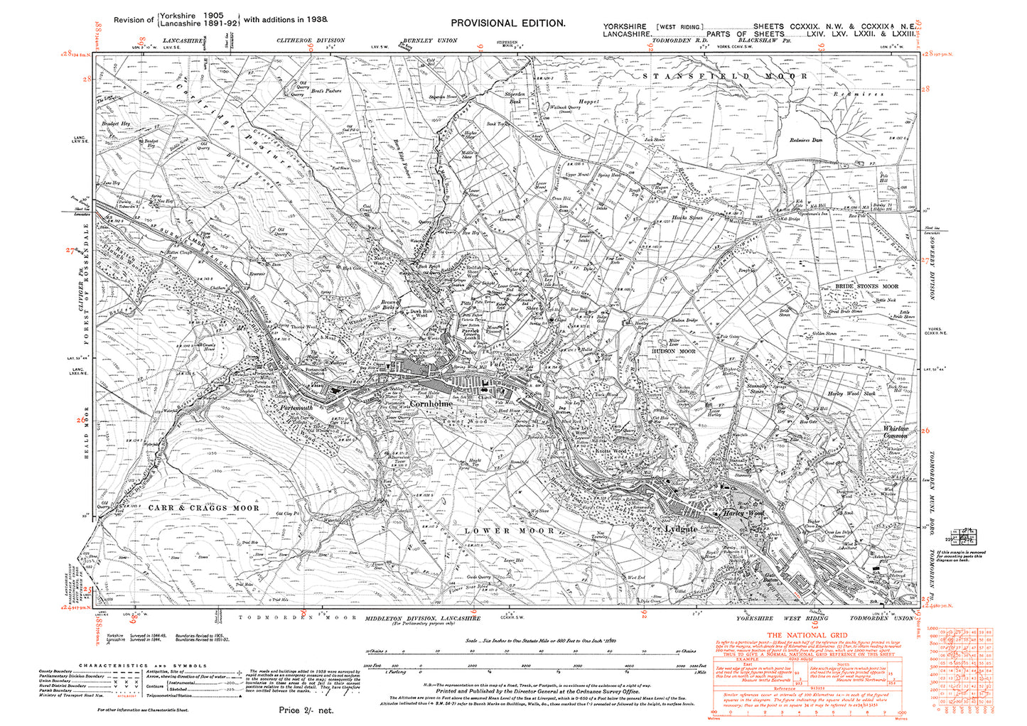 Cornholme, Lydgate, old map Yorkshire 1938: 229NW-229NE