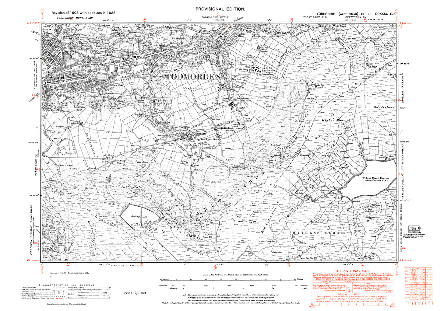 Todmorden (southeast), old map Yorkshire 1938: 229SE