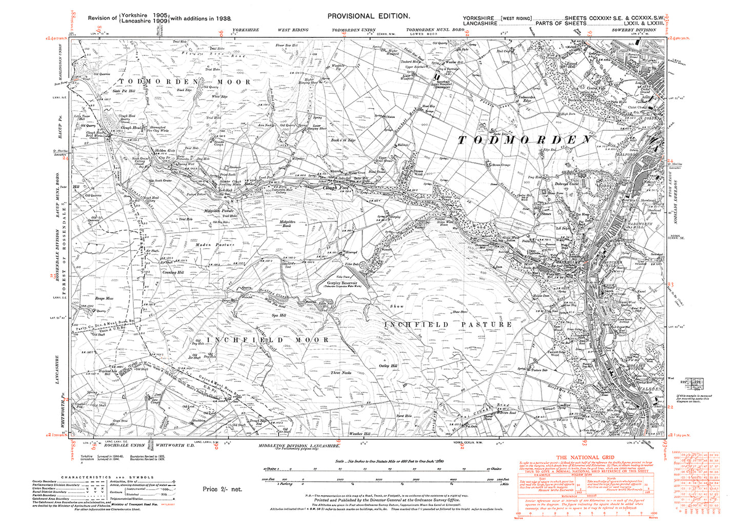 Todmorden, Clough Foot, old map Yorkshire 1938: 229SW