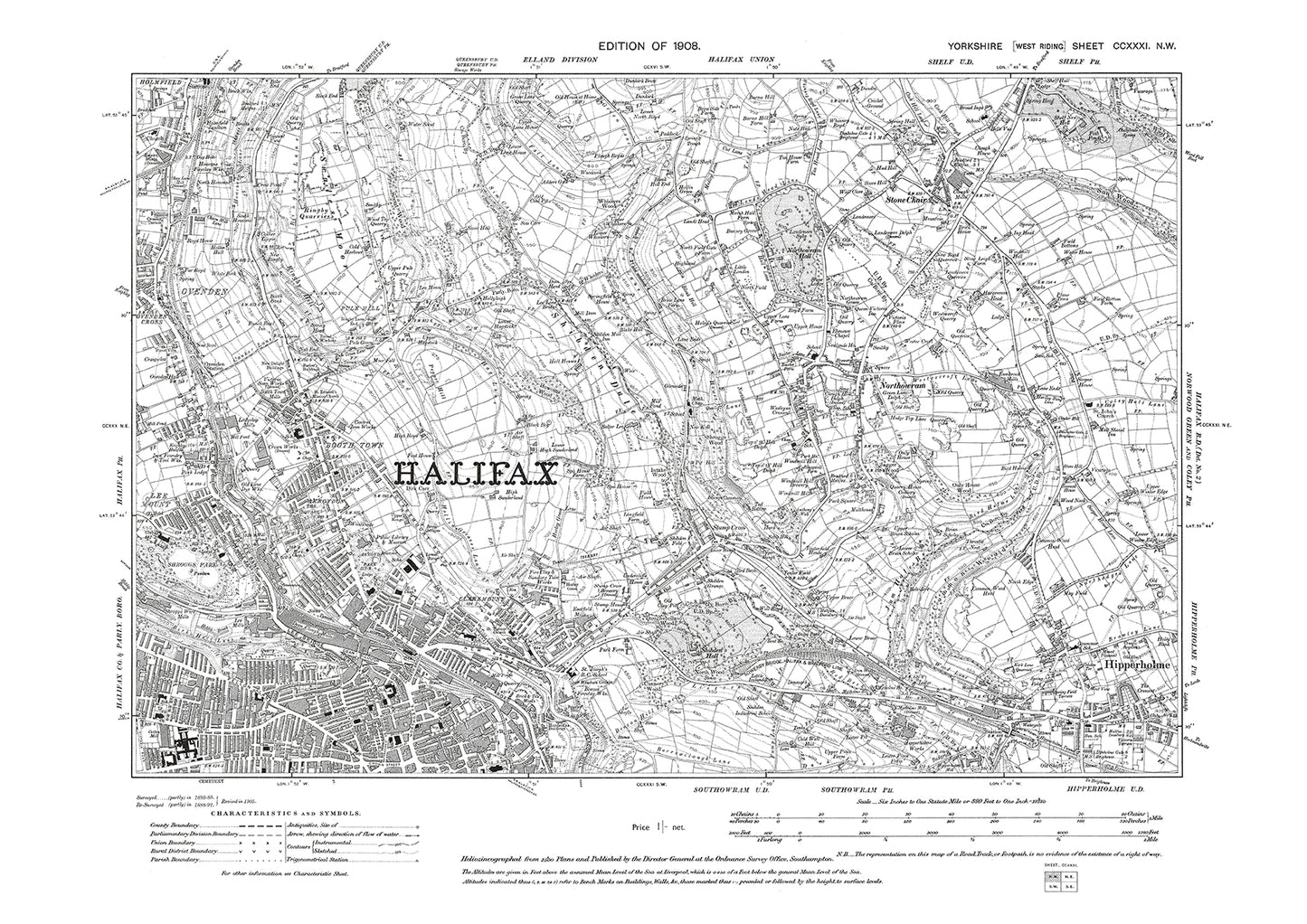 Halifax (northeast), Northowram, Hipperholme, old map Yorkshire 1938: 231NW