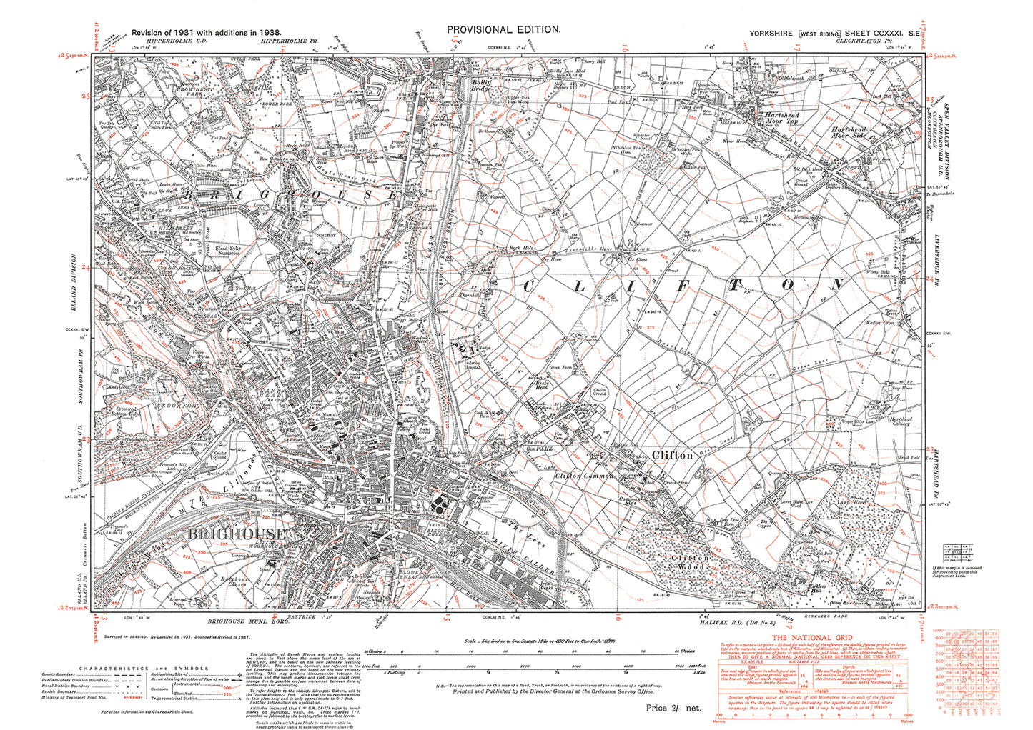 Brighouse, Clifton, old map Yorkshire 1938: 231SE