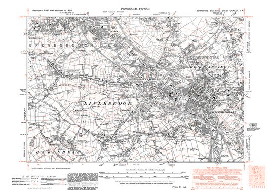 Liversedge, Heckmondwike, Cleckheaton (south), old map Yorkshire 1938: 232SW