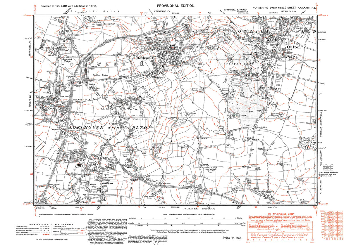 Map Of Rothwell Rothwell, Oulton, Lofthouse with Carlton, old map Yorkshire 1938: 233N ...