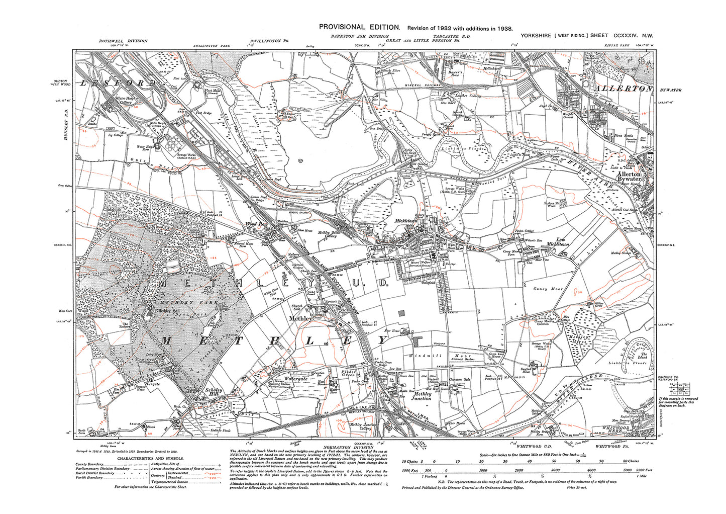 Methley, Mickletown, Allerton Bywater, old map Yorkshire 1938: 234NW