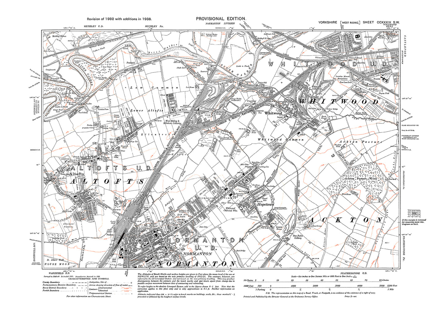 Normanton, Altofts, Whitwood, old map Yorkshire 1938: 234SW