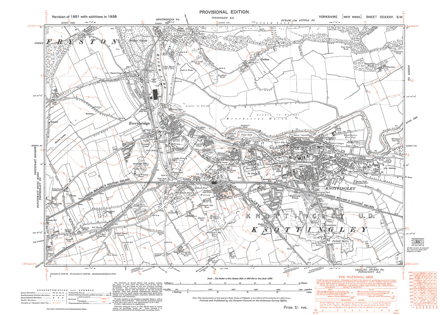 Knottingley, Ferrybridge, old map Yorkshire 1938: 235SW