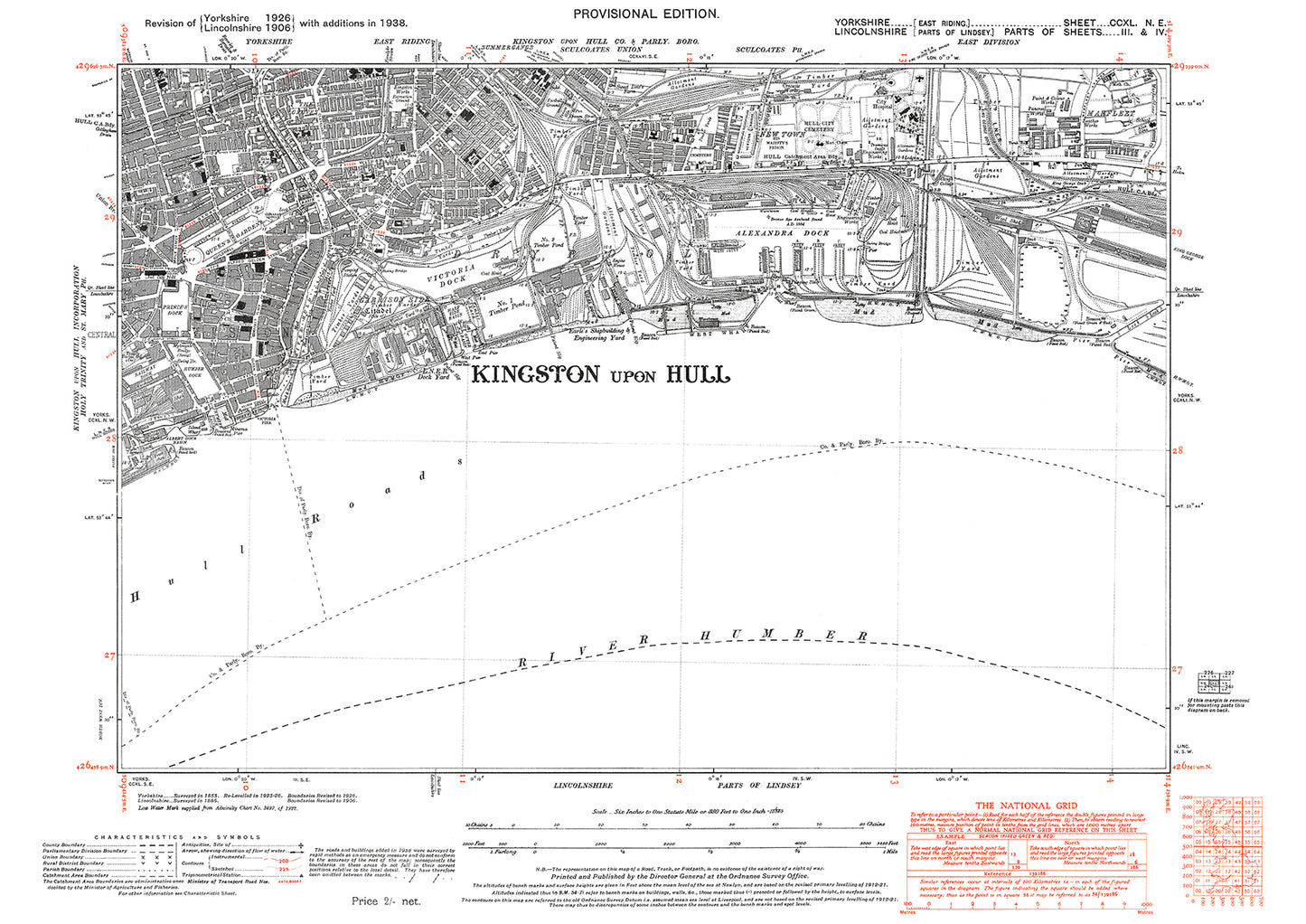 Hull (south), docks, old map Yorkshire 1938: 240NE