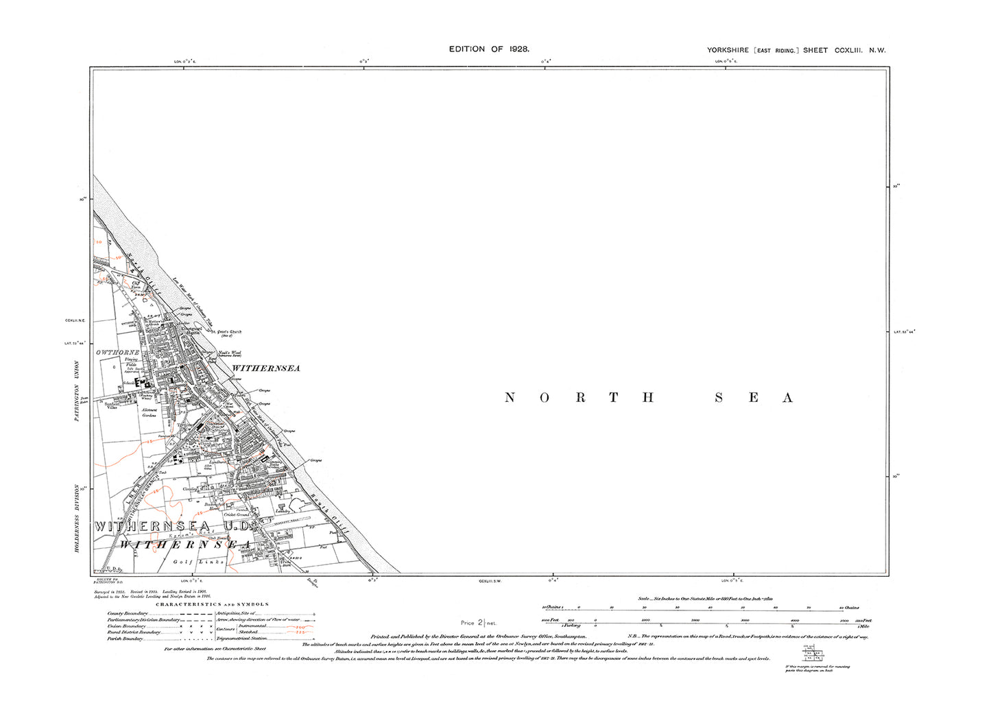 Withernsea, old map Yorkshire 1928: 243NW