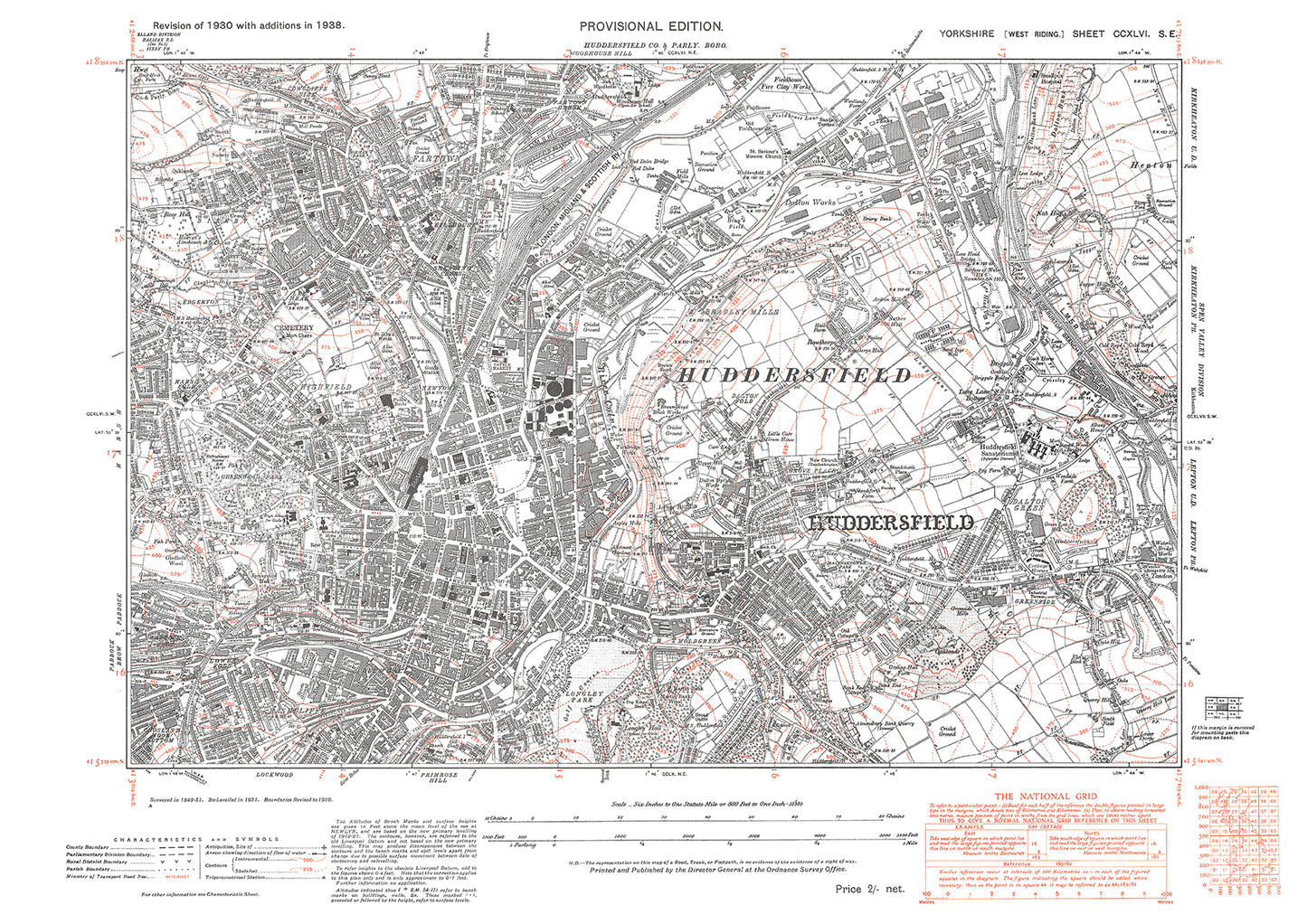 Huddersfield (central), old map Yorkshire 1938: 246SE