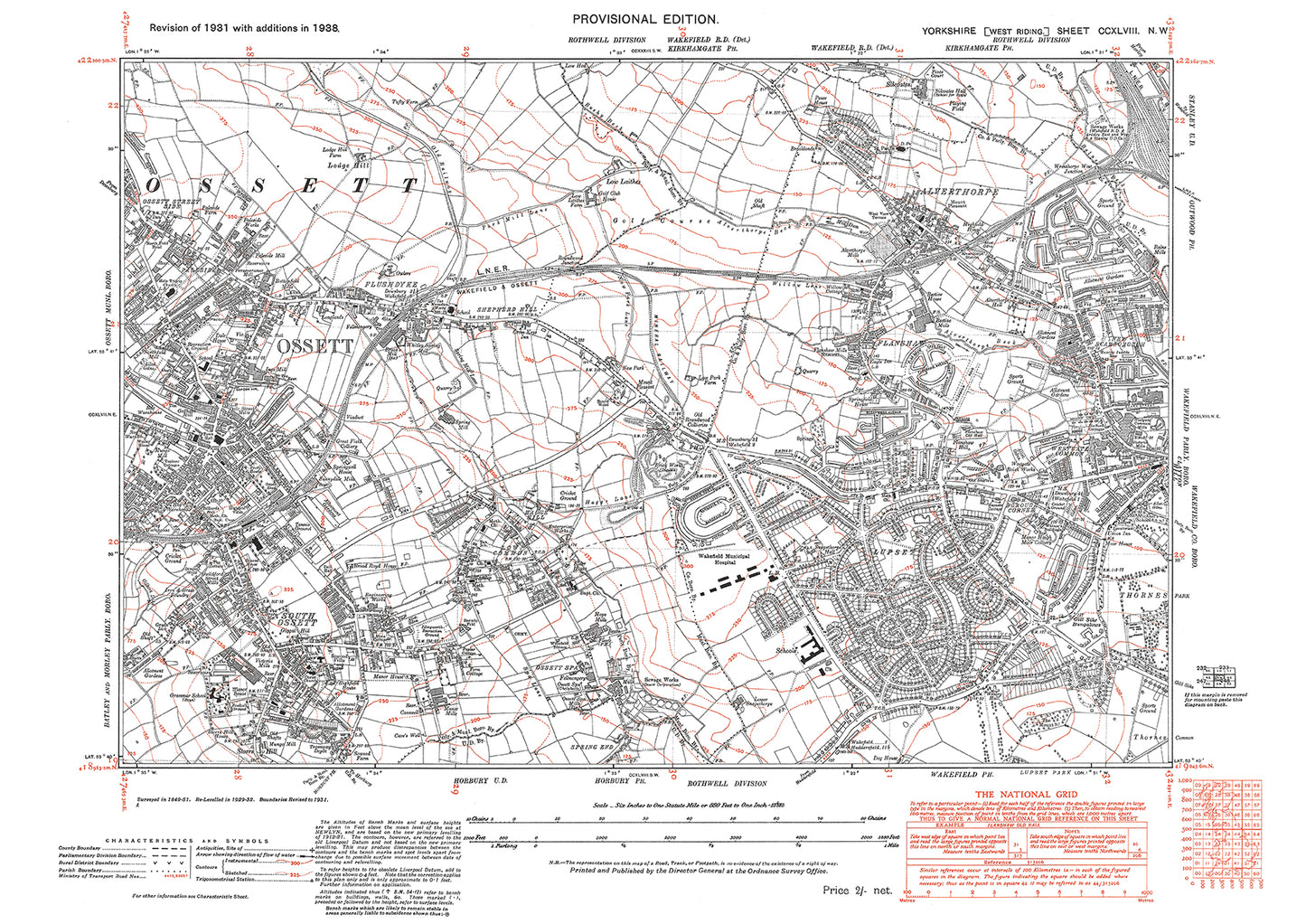 Wakefield (west), Ossett, old map Yorkshire 1938: 248NW