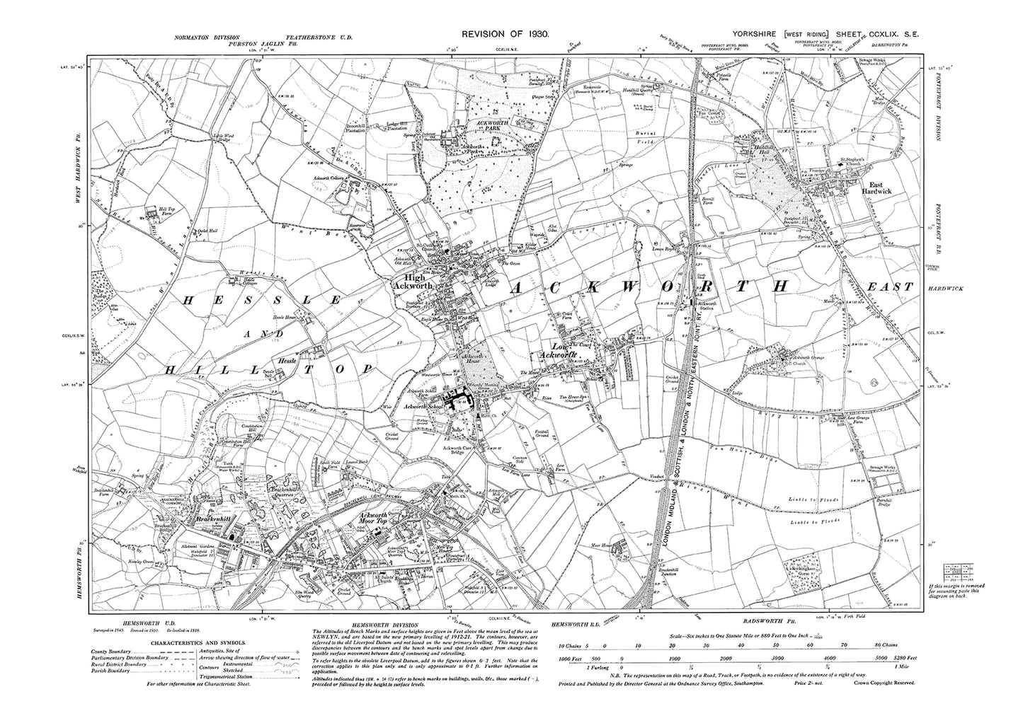 Ackworth, East Hardwick, old map Yorkshire 1938: 249SE