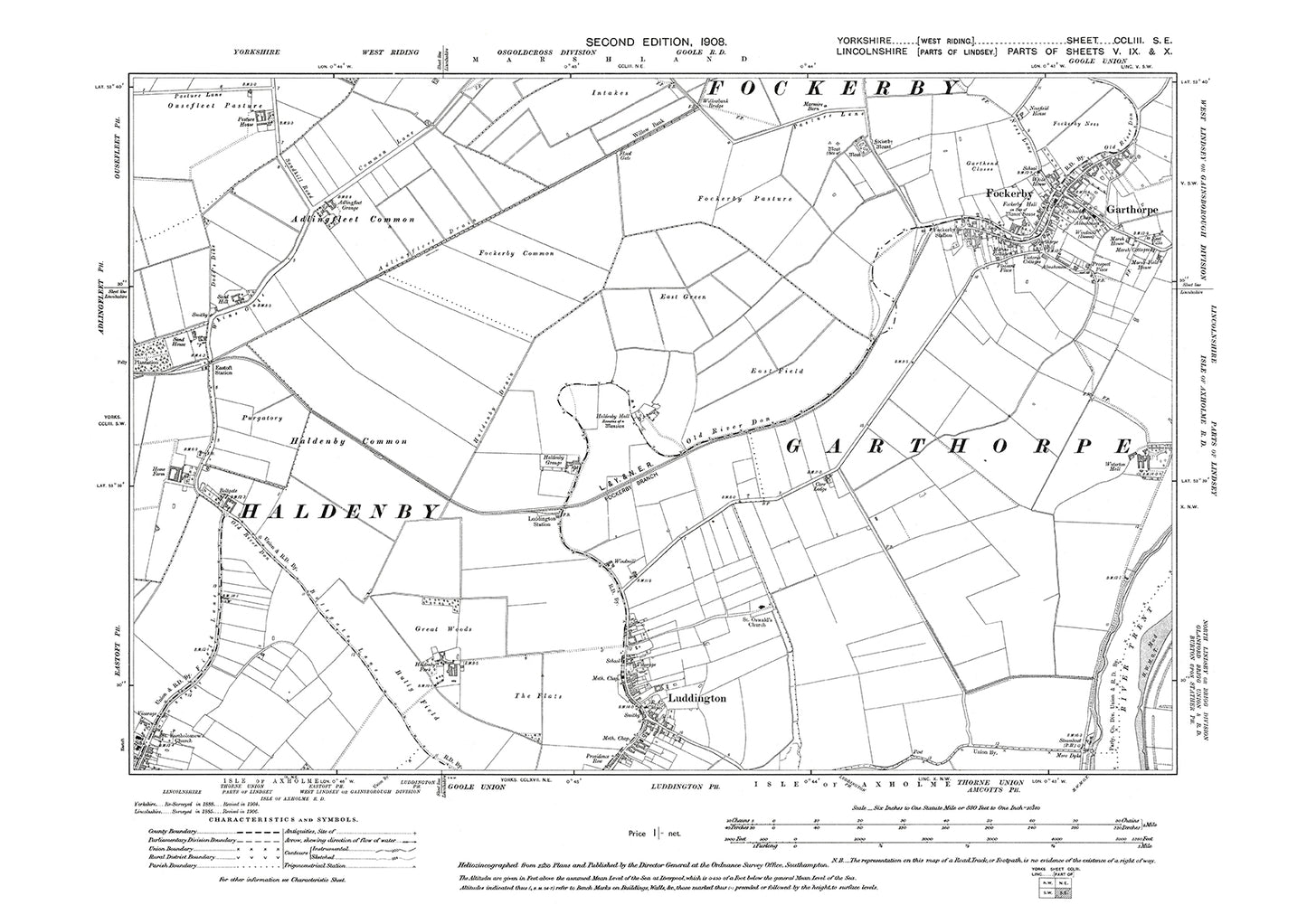 Fockerby, Garthorpe, Luddington, old map Yorkshire 1908: 253SE