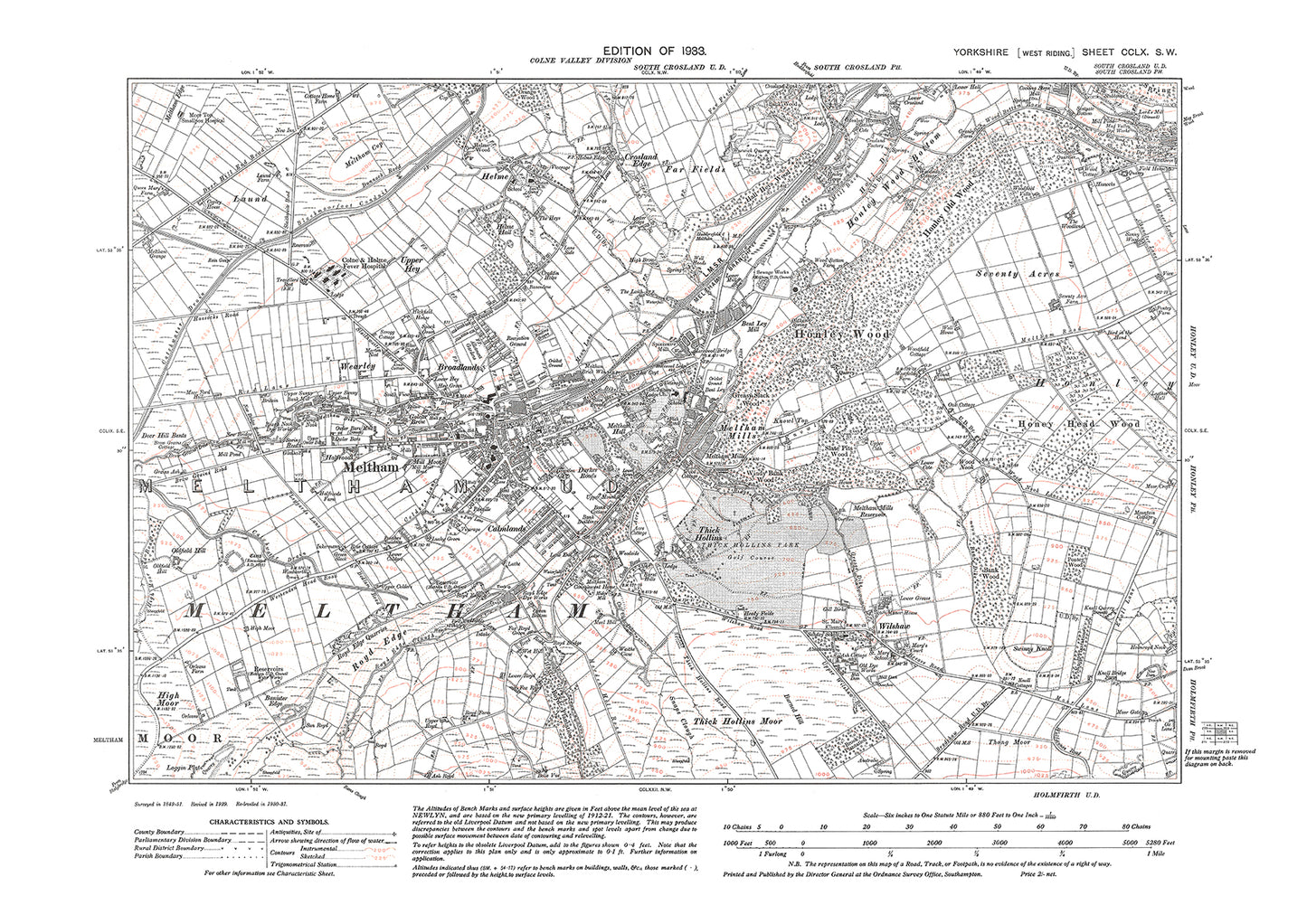 Meltham, old map Yorkshire 1933: 260SW