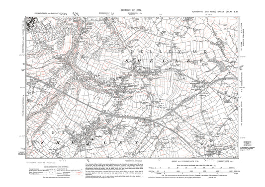 Shelley, Shepley, old map Yorkshire 1932: 261SW