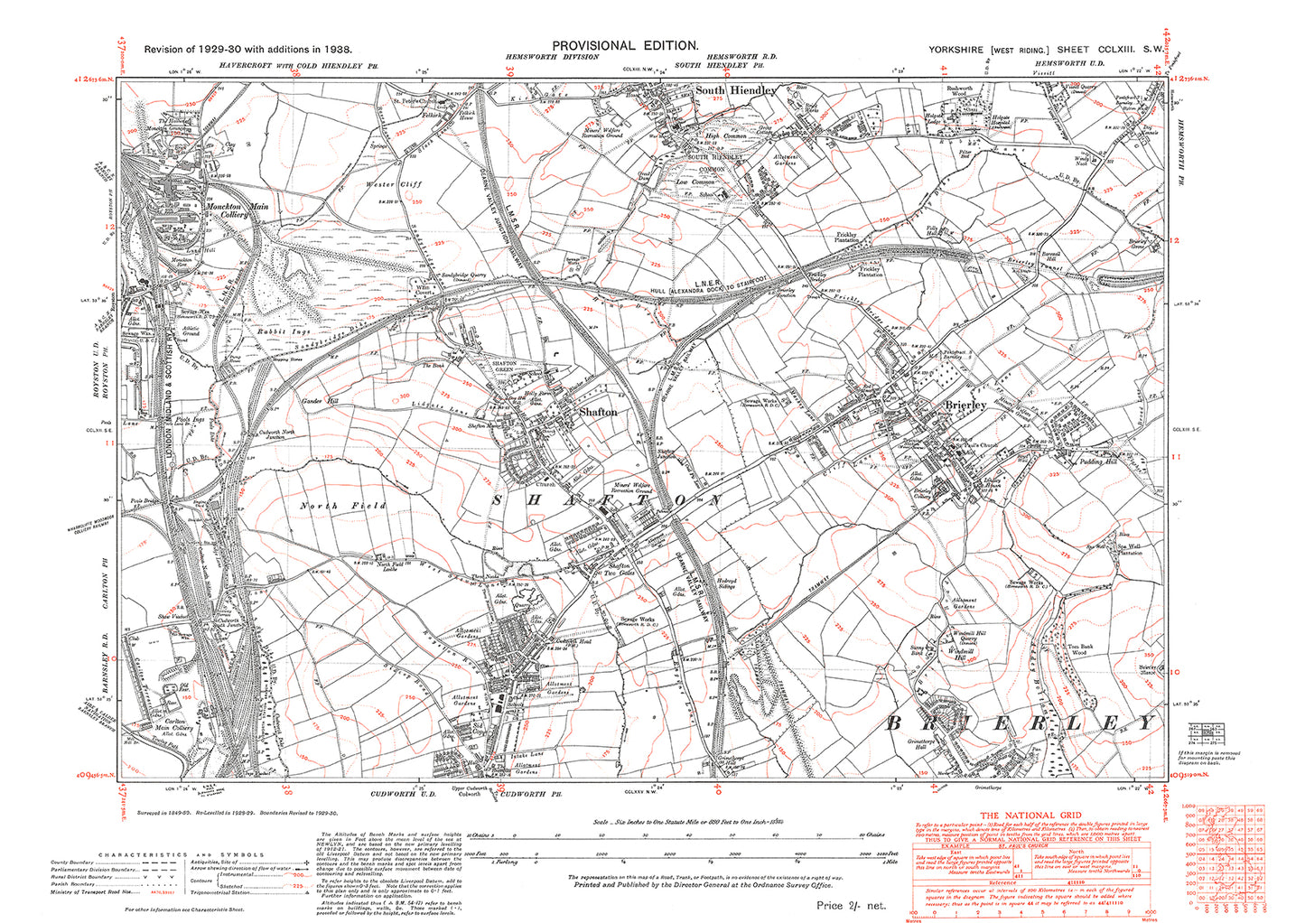 Brierley, Shafton, South Hiendly (south), Royston (west), old map Yorkshire 1938: 263SW