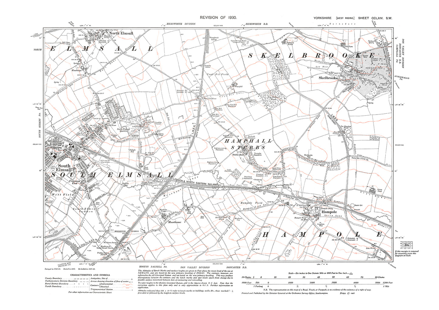 South Elmsall (east), Hampole, Skelbrooke, old map Yorkshire 1930: 264SW