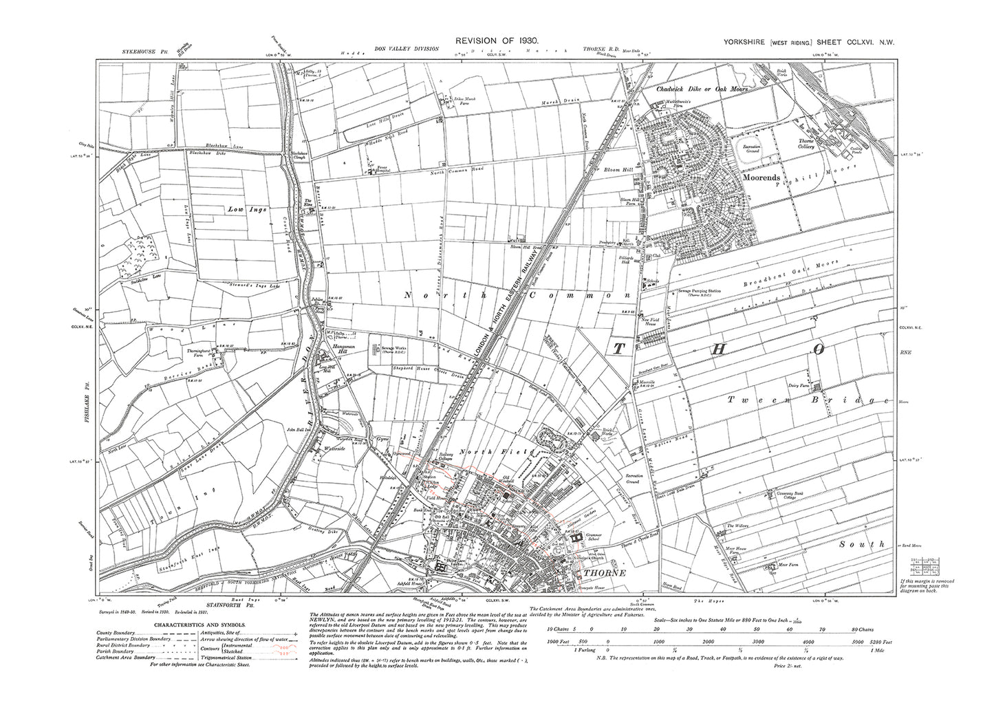 Thorne (north), Moorends, old map Yorkshire 1930: 266NW