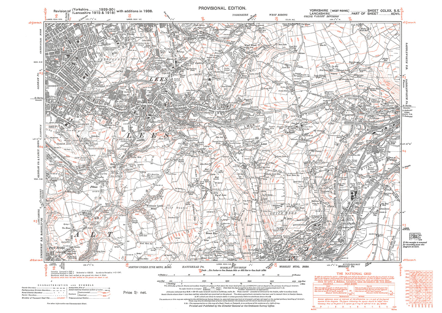 Springhead, Grasscroft, old map Yorkshire 1938: 270SE