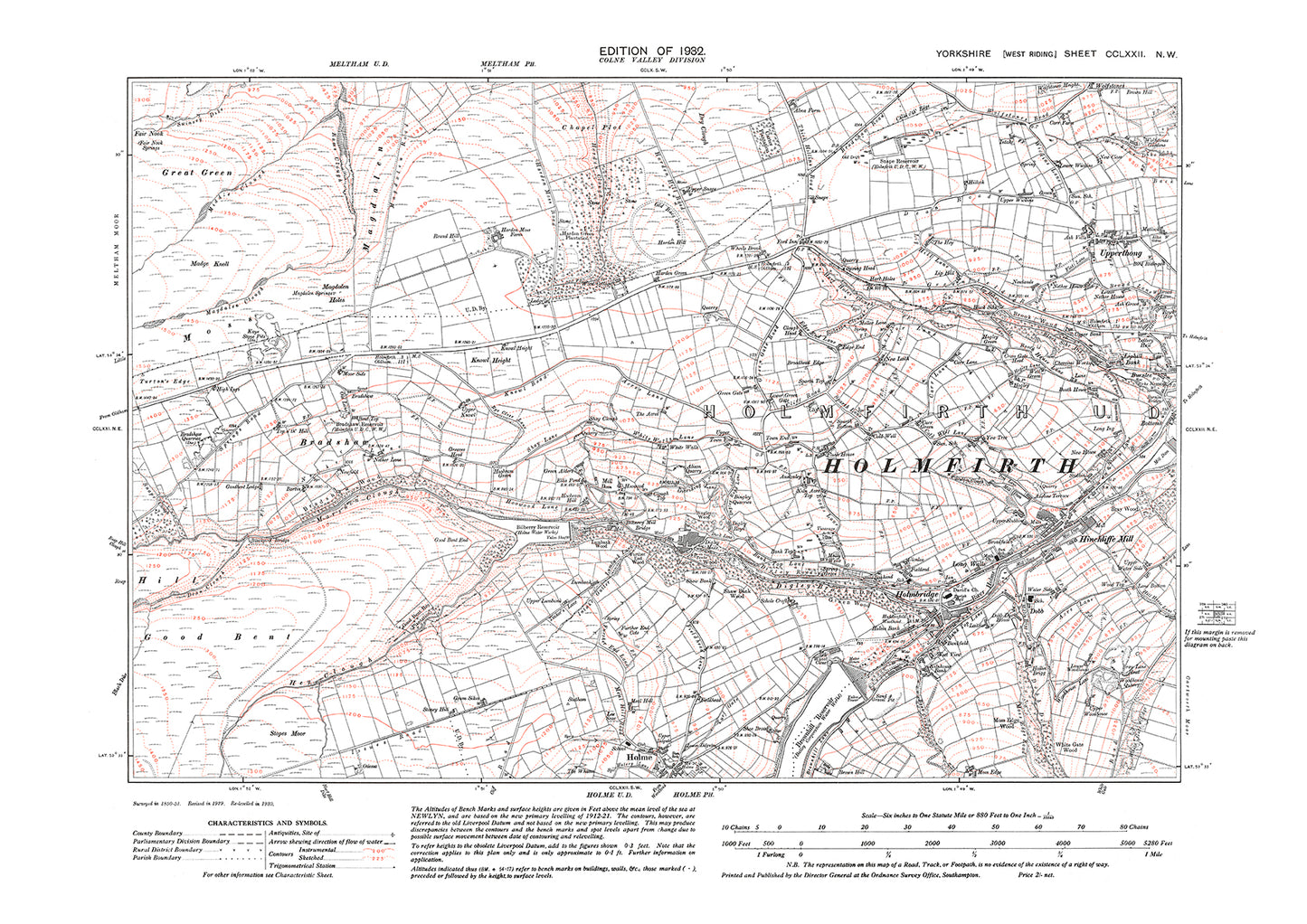 Holmfirth (west), Holme (north), old map Yorkshire 1932: 272NW