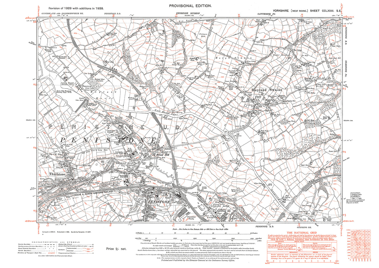 Penistone, Thurlstone, Hoyland Swaine, old map Yorkshire 1938: 273SE