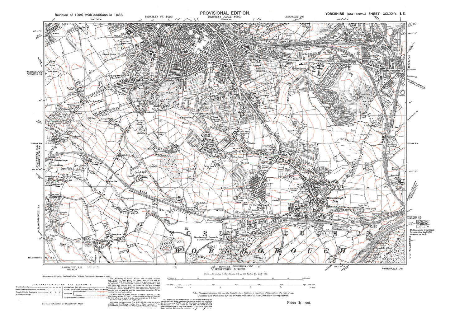 Barnsley (south), Worsborough, old map Yorkshire 1938: 274SE